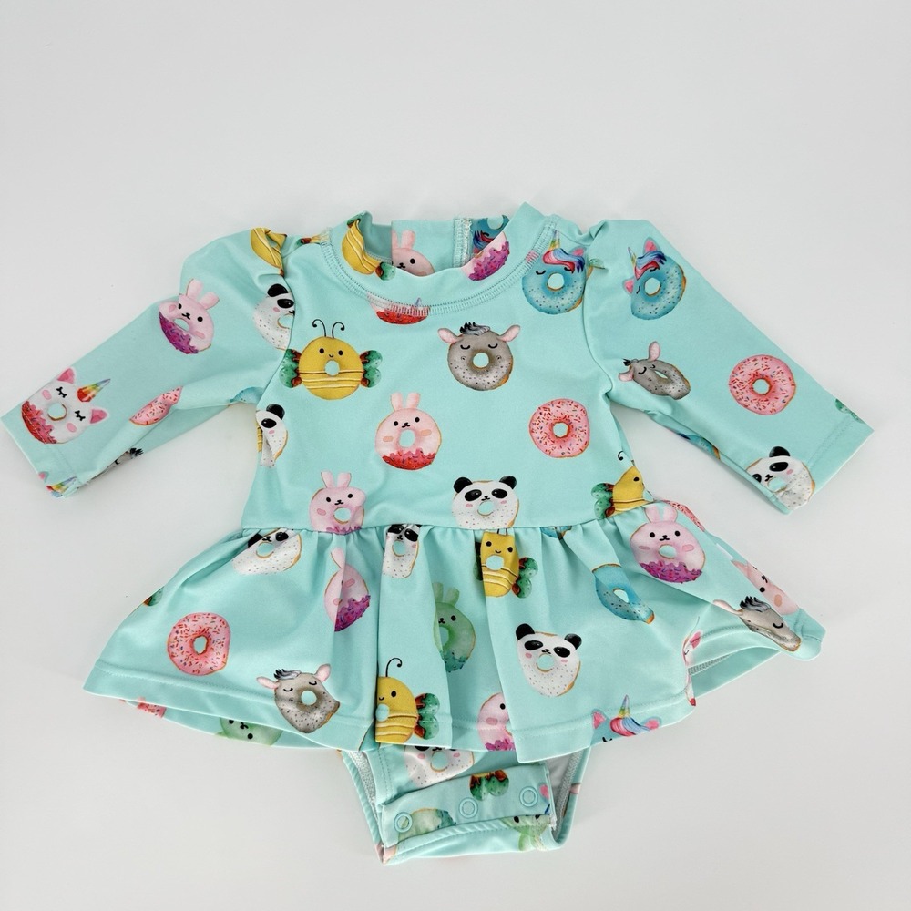 Posh Peanut Long Sleeve Twirl Skirt Rash Guard Swimsuit 3-6 Months Donuts Animal